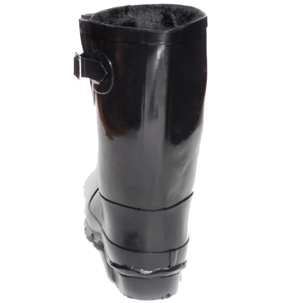 Women's Rain Boots, Rubber Mid Calf Lined RainBoots, RB-1502, Fur Black